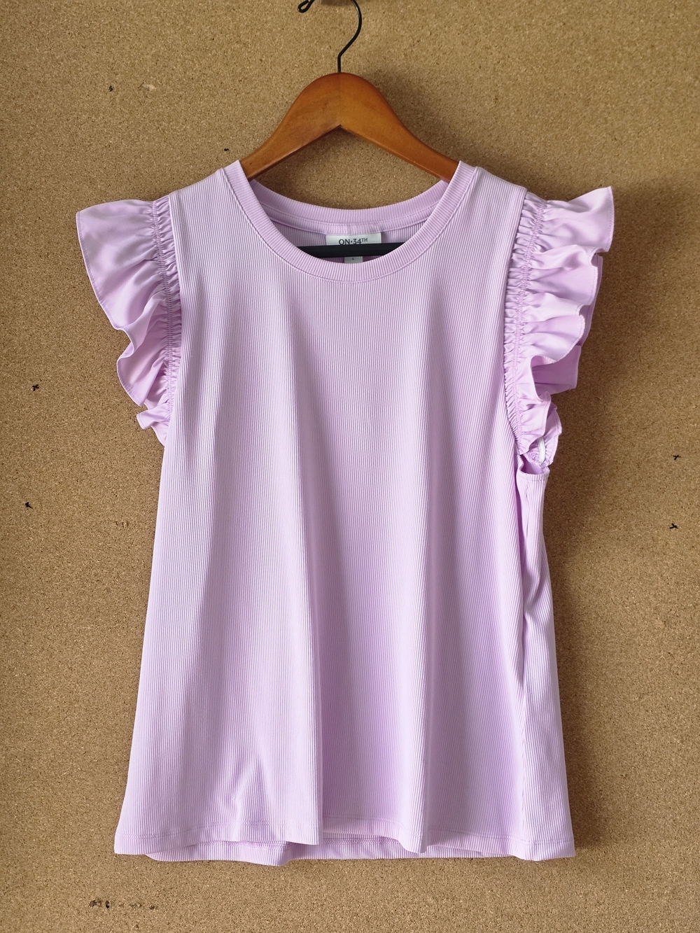 On 34th Macy's Lavender Ruffle Sleeve Ribbed Knit Top Blouse Purple Size L